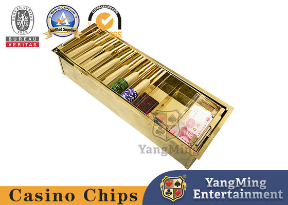 Quality Two Layers Titanium Golden Casino Chip Tray With Lid And Locks Metallic Iron Color factory