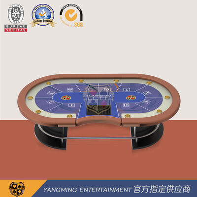 Kualitas 8-10 Orang Oval Kasino Lipat Meja Poker Texas Hold'Em Meja Led Dengan Kain Tahan Air Meja Top pabrik