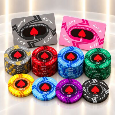 Quality High Quality EPT Ceramic Casino Chips with Custom Denominations and Designs factory