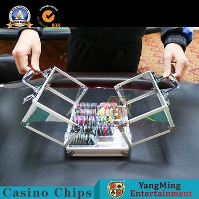 Kalite Metal Alaşım Alüminyum Alaşım Çift Açık Akrilik Cips Taşıyıcı Texas Poker Yuvarlak Cips Kolu fabrika