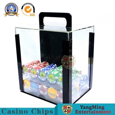 गुणवत्ता पारभासी टेक्सास क्ले पोकर चिप सिक्का केस 1000 टुकड़े 40 मिमी व्यास के दौर के ऐक्रेलिक एंटी-जालसाजी चिप्स केस कारखाना