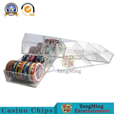 Kualitas Klub Kustom Akrilik Tebal 100 Yards Kotak Chip yang Dapat Dikunci Penuh Transparan Bulat 50mm Poker Anti-Pemalsuan Chips Tray pabrik