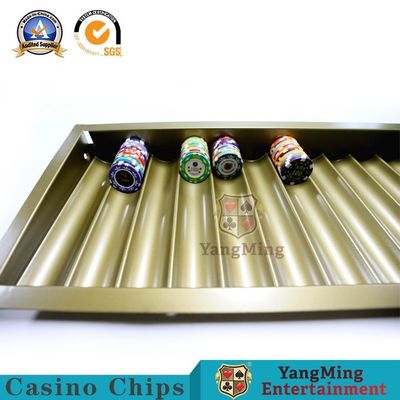 Quality 15 Grid Round Code Metal Glass Cover Casino Chip Tray Single Layer factory