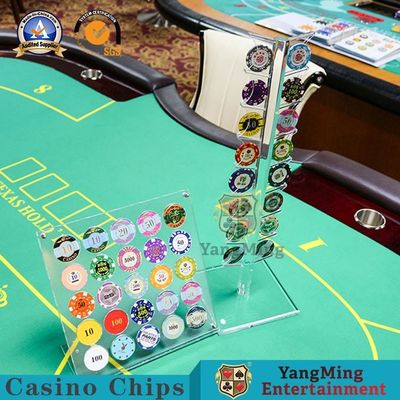 Quality 16Pcs Acrylic Round 40mm Casino Game Accessories Chip Coin Display Rack factory