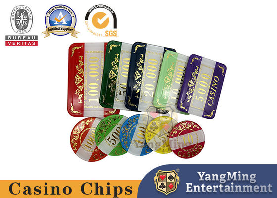 Kualitas Dua Lapisan Tinggi Transparan Acrylic Bronzing Baccarat Poker Clay Chips pabrik