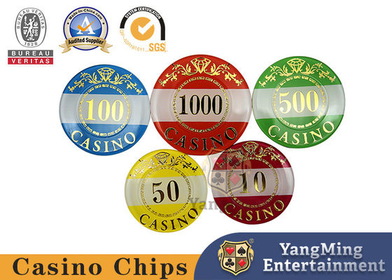 Kualitas Dua Lapisan Tinggi Transparan Acrylic Bronzing Baccarat Poker Clay Chips pabrik