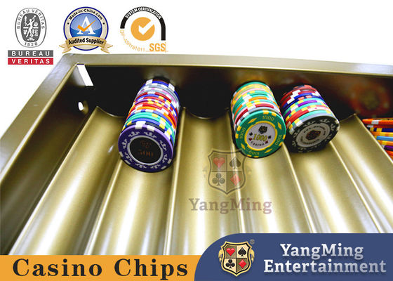 Quality 15 Grid Golden Chip Tray Rack Box Stainless Steel Iron Material Acrylic Transparent Cover Texas Hold’em Table factory