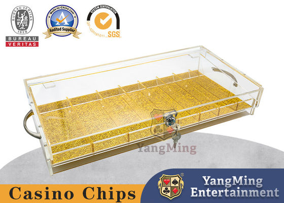Kualitas Texas Hold'em Club Custom-made Countertop Acrylic Dengan Kunci Gold Wire Bottom Chip Tray pabrik