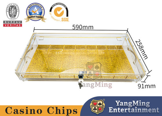 Kualitas Texas Hold'em Club Custom-made Countertop Acrylic Dengan Kunci Gold Wire Bottom Chip Tray pabrik