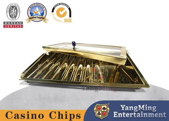 Brand New Custom Made Metal Titanium Gold 9 Grid with Lock and Cover Casino Baccarat Table Chip Tray